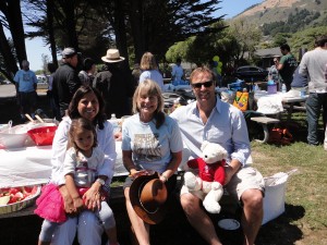 The birthday girl (wearing her Martha Giblas Dipsea Trek 2013 T Shirt) and friends at Stinson Beach