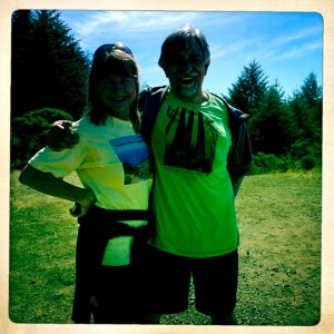 Martha and Salvador wearing previous year's Dipsea Trek shirts