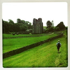 Tony walking down to Shap Abbey - built around 1200