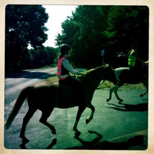 Horseback riders on the road out of Richmond